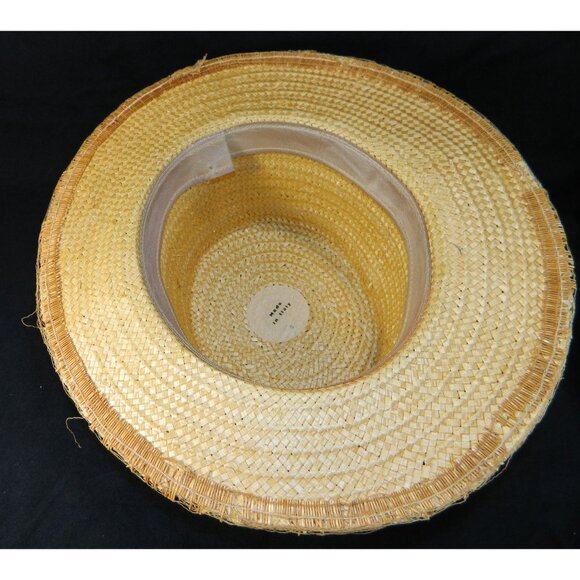 Vtg Italian Straw Hat With Figurine & Accents 1950s Boater Gatsby Autumn Fall - Picture 13 of 16